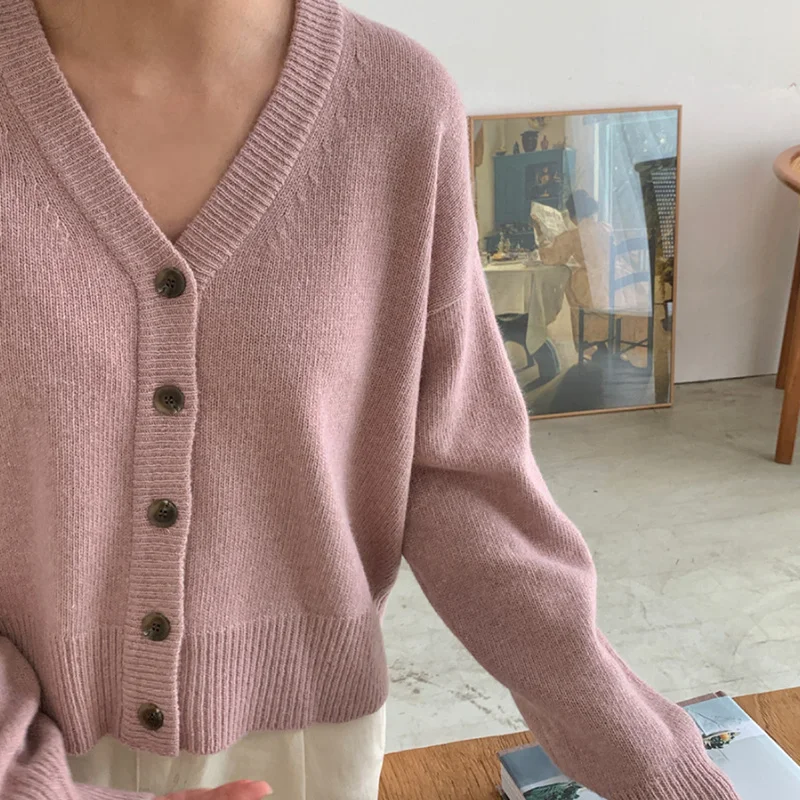 

Autumn Winter Women Knitted Cardigans Sweater Fashion Long Sleeve Loose Coat Casual Button Thick V Neck Solid Female Tops