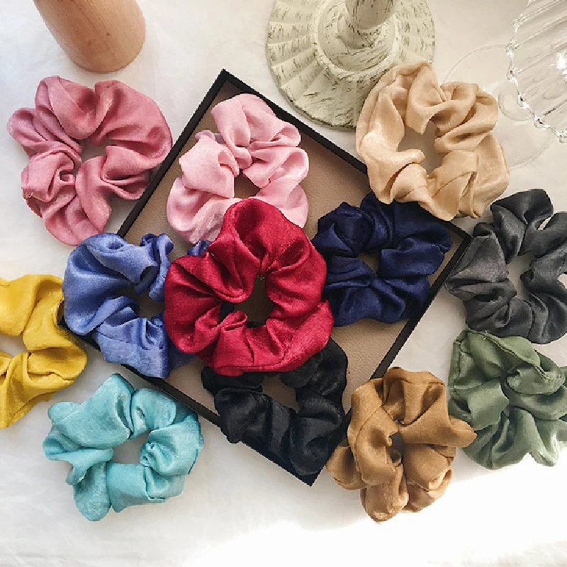 

Fashion Women Lovely Satin Hair Bands Ponytail Bright Color Hair Scrunchies Cute Hair Ring Colorful Simplicity Hair Accessories