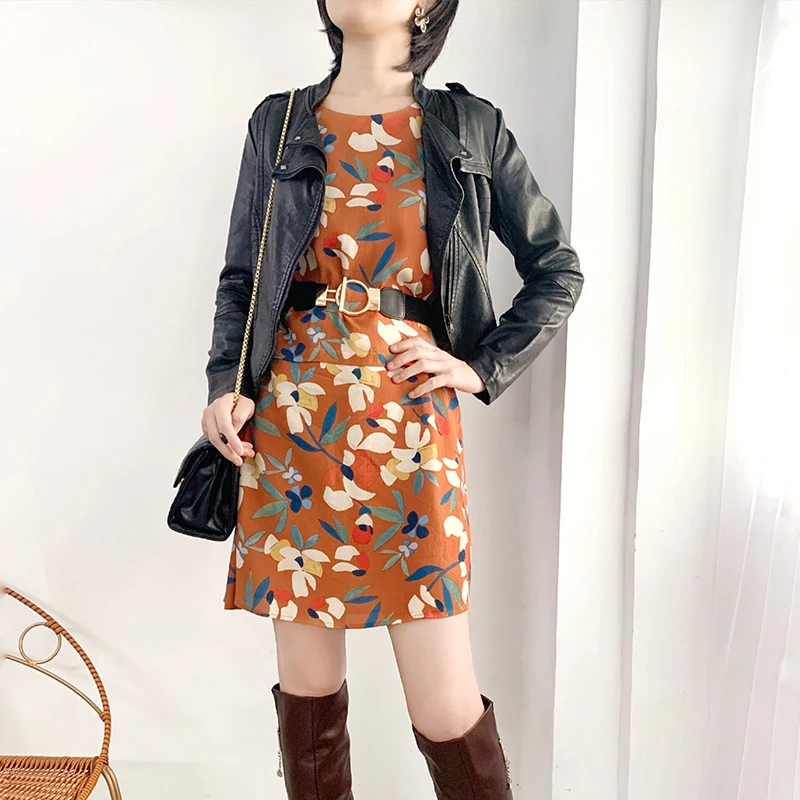 

Printed Women Dress Dress 2021 Early Spring Vintage Simple Casual Round Neck Mini Dress