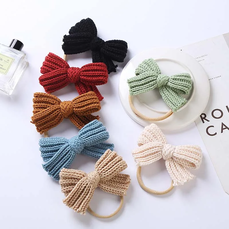 

Baby Hair Bows Headband Girls Woolen Knit Headbands For Children Elastic Hairband Winter Newborn Infant Princess Accessories