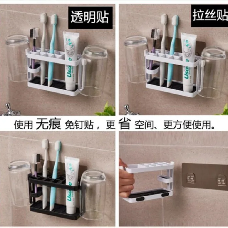 

Simple Metal Creative Washed Glass Toothpaste Toothbrush Storage Shelf Seemless Suction Wall Bathroom Storage Rack