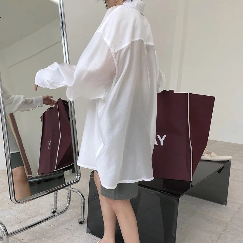 Женская хлопковая блузка оверсайз свободные длинные минималистичные Топы Normcore |