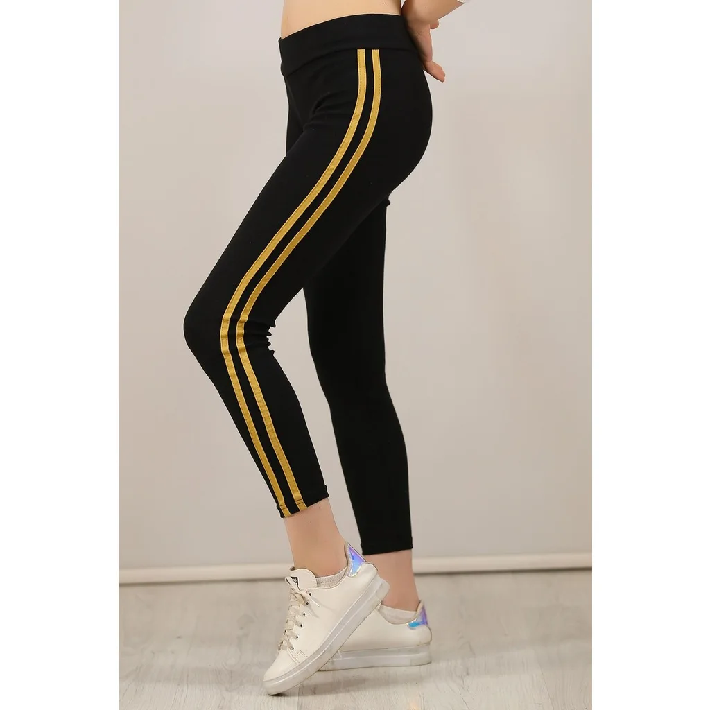 So Double Seritli Leggings Siyahcamel - 0216.432.