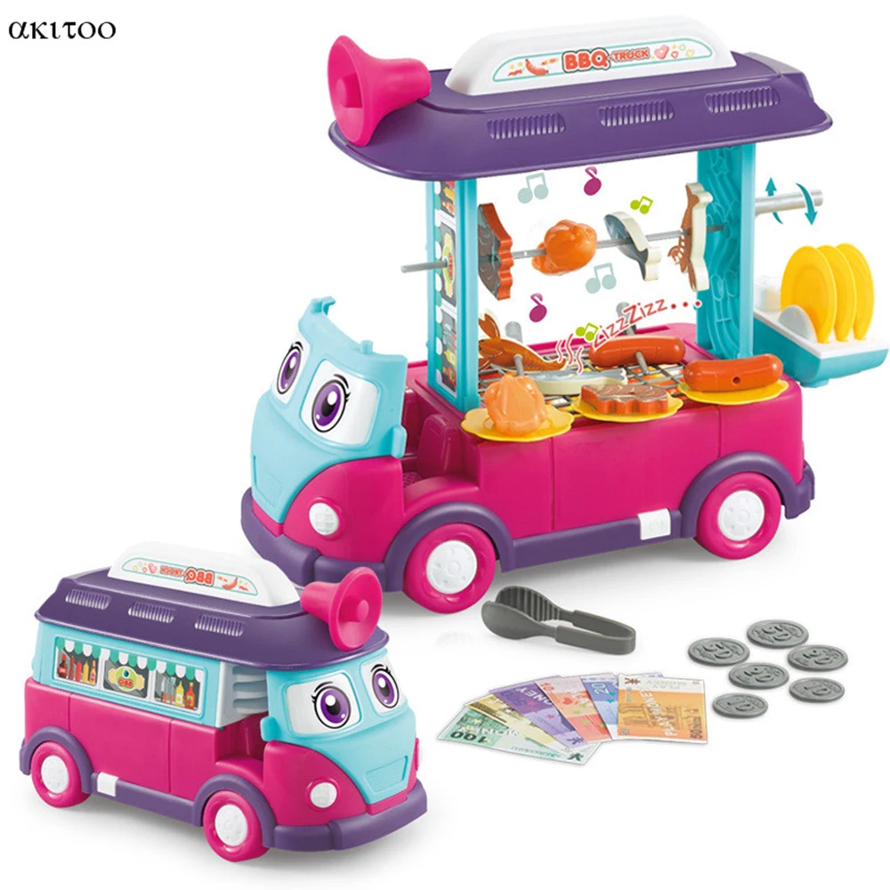 

akitoo New product children's bus ice cream car toy set simulation barbecue bus girl play house educational toy #3207