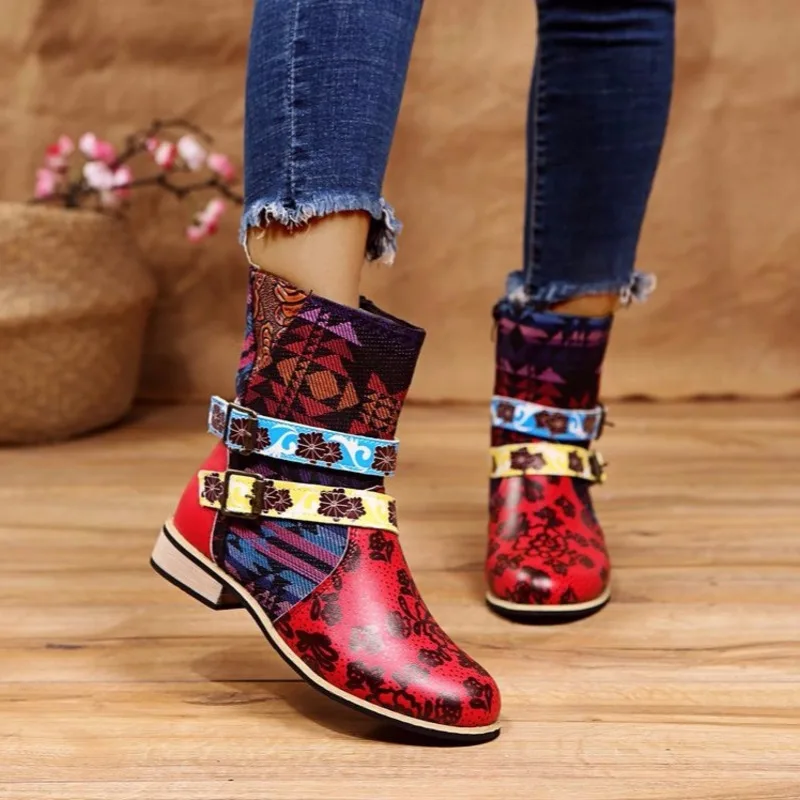 

Large Autumn And Winter New Style Martin Boots For Girl Casual Thick-heeled Mid-tube Fashion Buckle Flat-bottomed Women's Boots