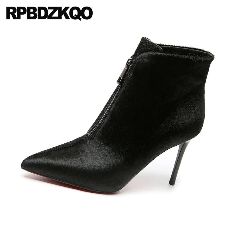 Женские ботинки с застежкой на молнии спереди Обувь из меха пони Дизайнерская