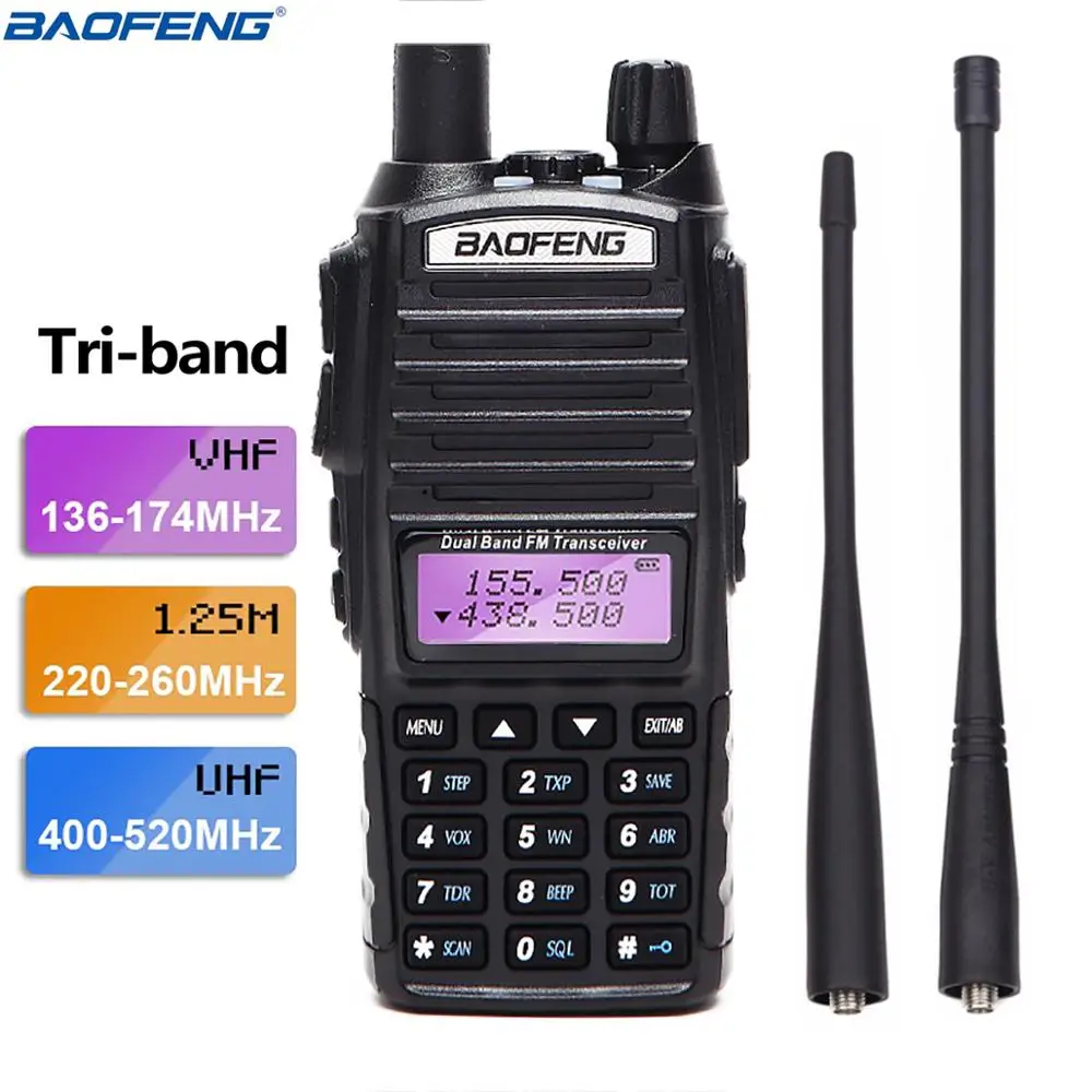 Портативная рация BaoFeng UV 82T Tri Band 136 174/220 260/400 МГц 2 антенны PTT Amatuer Ham|Рации| |