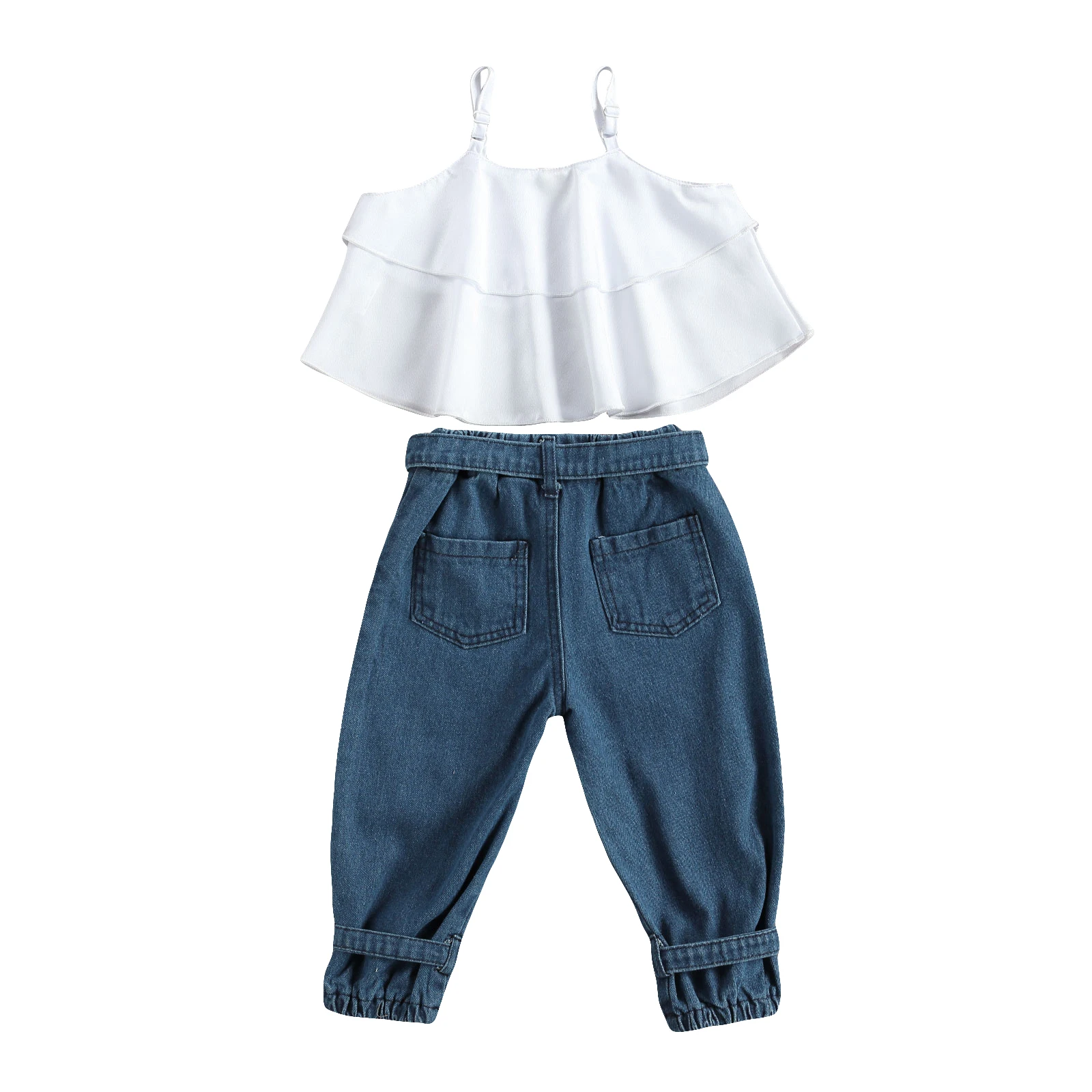 

Toddler Baby Girls Summer Clothes Sleeveless Halter Top Floral Ruffle Dress Lace Shirt Ripped Jeans Denim Shorts