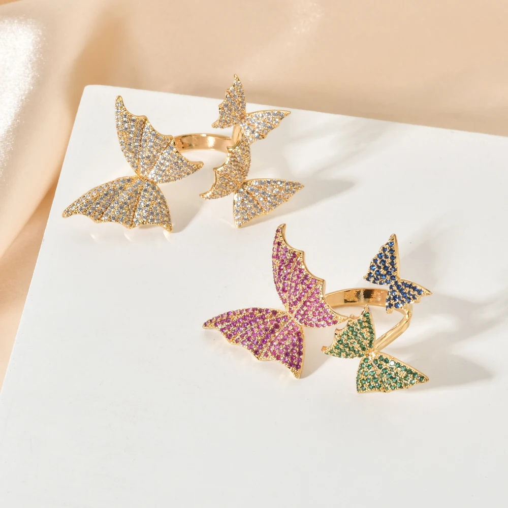 Европейский и американский модный кольцо с бабочкой в ярких цветах, подходящее для женщин / девушек на свадебные вечеринки в качестве подарка, модель JZ-055.