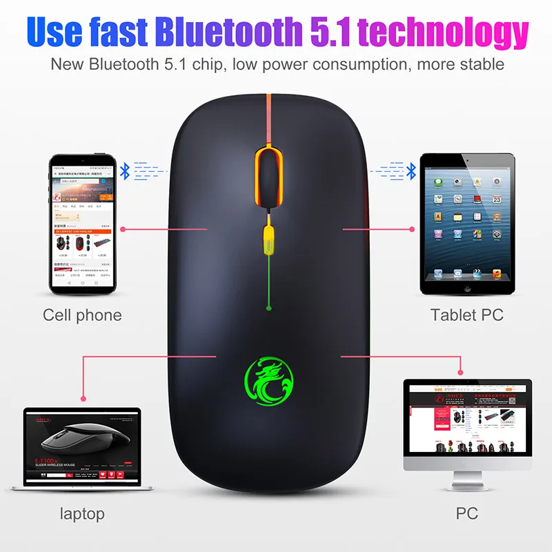 RGB Rechargeable Bluetooth Mouse Wireless Silent USB Ergonomic Light Mouse Gaming Optical PC Mice for Laptop LED Backlit