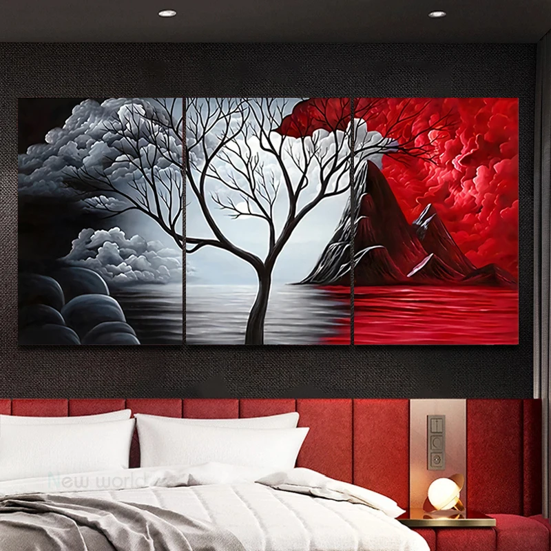 

Холст с черно-красным абстрактным облаком, деревом, настенный художественный принт, современные пейзажи, живопись, постеры для гостиной, до...