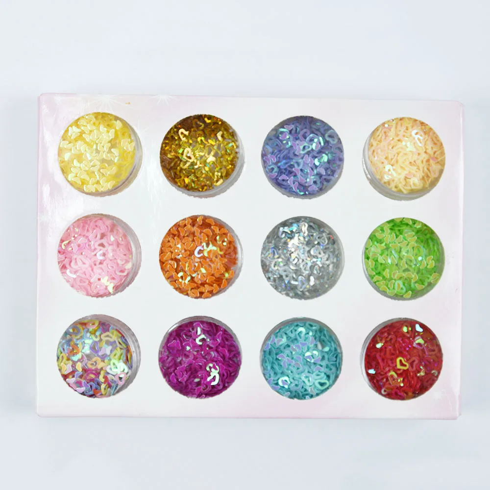 

12boxes/Set Holographic Nail Glitter Sequins Hollow Heart Laser Star Holo DIY Colorful Flakes Nail Art Decorations Paillettes