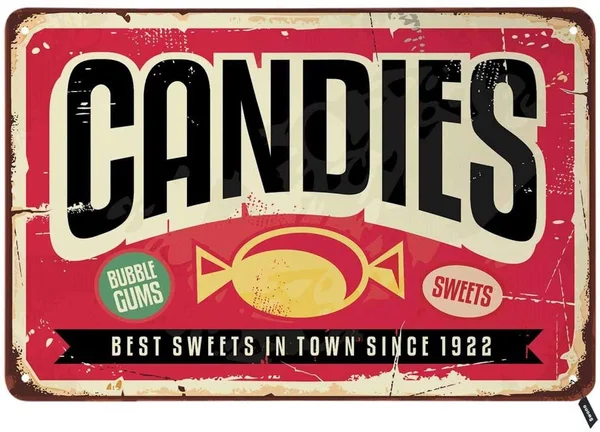 

Swono Candies Tin Signs,Sweet Bubble Gums on Red Background Vintage Metal Tin Sign for Men Women,Wall Decor for