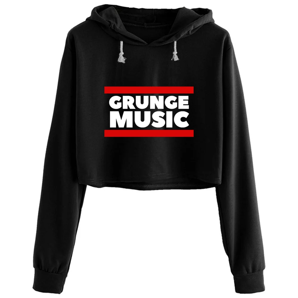 

Grunge Music Crop Hoodies Women Kawaii Goth Grunge Harajuku Pullover For Girls