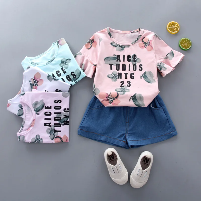 Комплекты одежды для маленьких девочек летняя футболка с короткими рукавами и