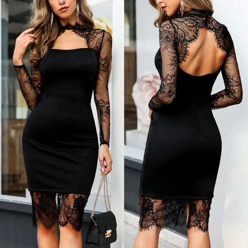 2020 Новое весеннее кружевное Бандажное платье с длинным рукавом женское