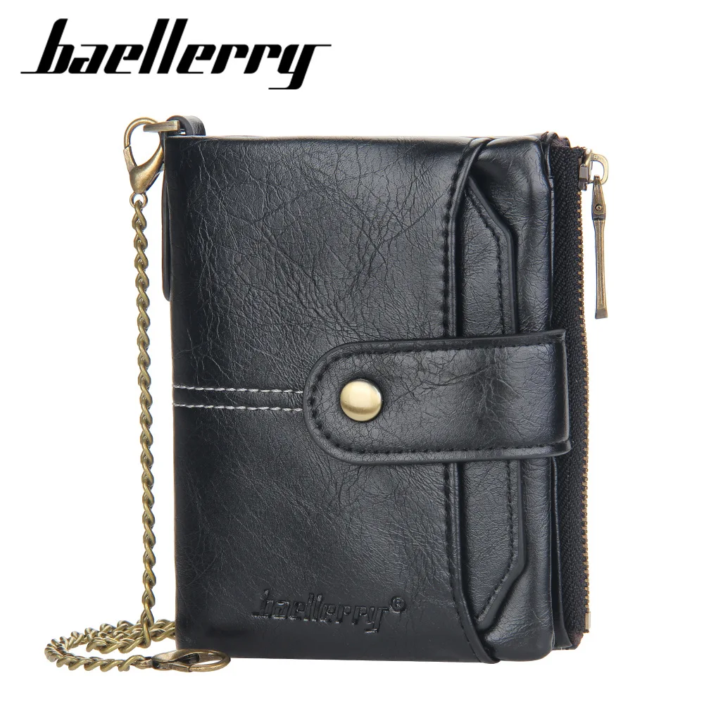 

Multi-function Short Men's Wallet High Quality PU Leather Zipper Buckle Driver's License Card Holder Vertical Chain Coin Purse