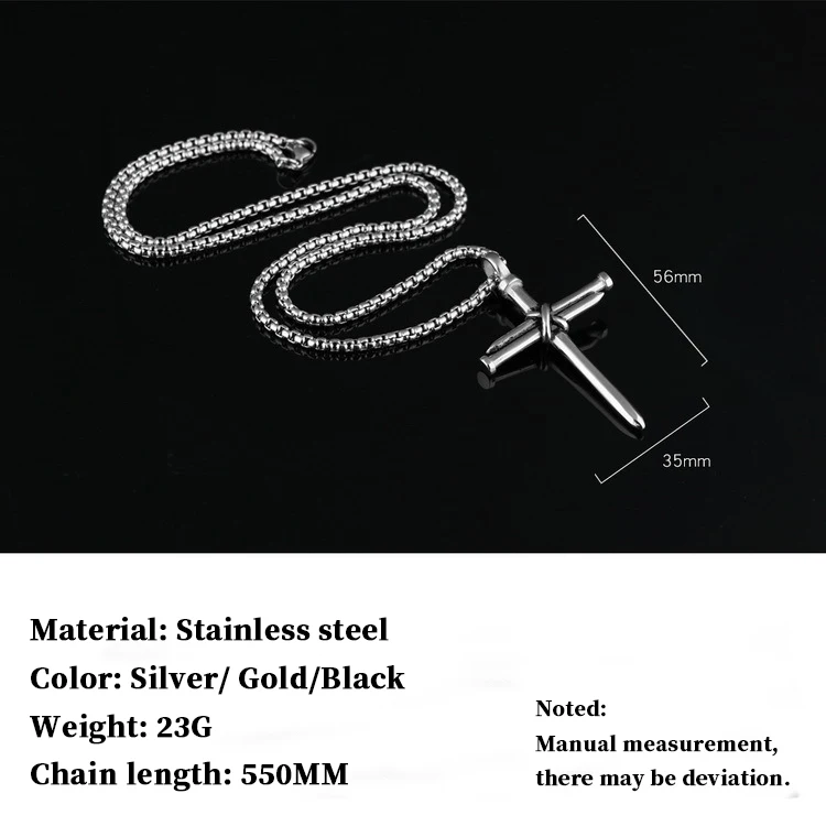 

Hip Hop Casting Pendant Necklace Steel Nail Cross Pendant Punk Men Necklace Jewelry Wholesale
