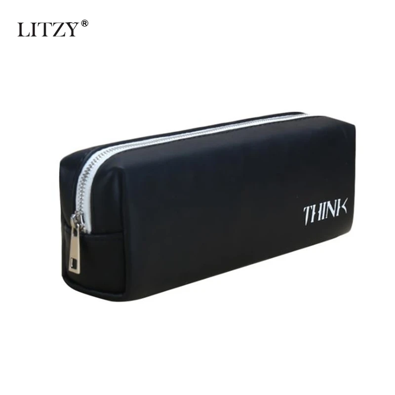 Черный чехол для карандашей школьный кожаный мальчиков и девочек вместительная