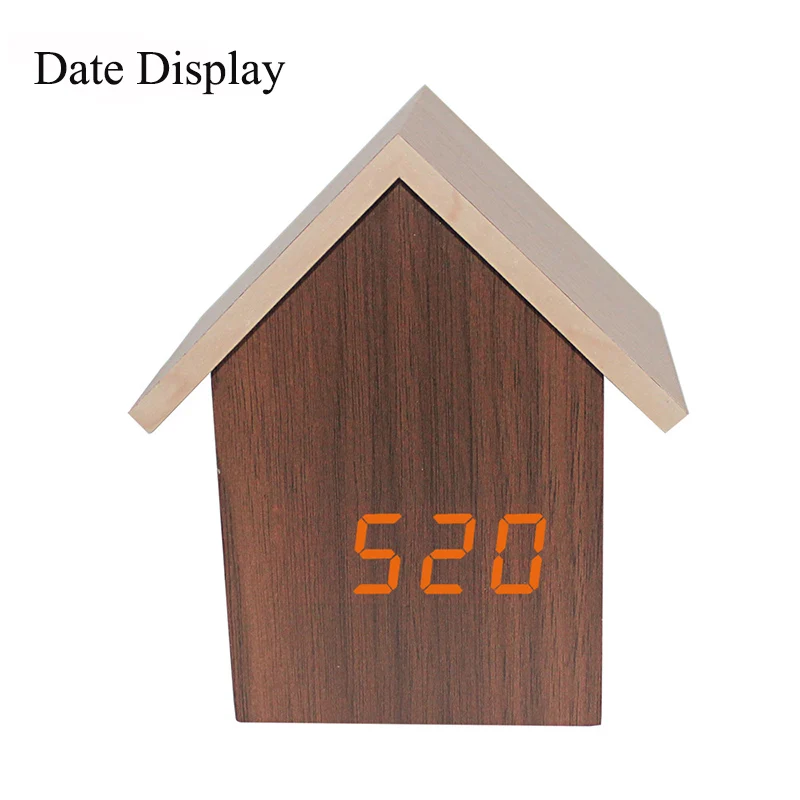 

Creative Small House Led Wood Clock Home Office Voice-Activated Alarm Clock Digital Display Temperature Alarm Clock For Bedroom