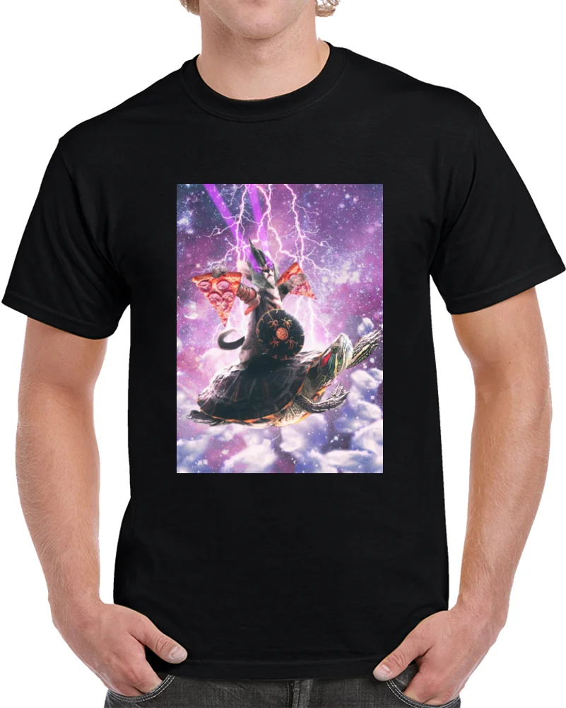 Мужская футболка космическая кошка езда черепаха случайный галактика женская |