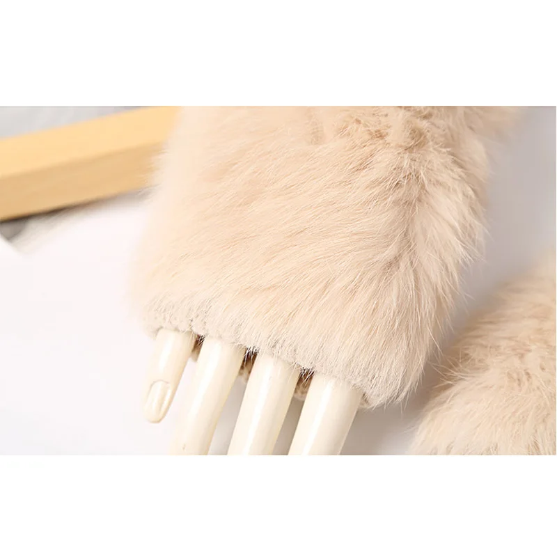 Women Rabbit. Fur Mitten Plush Glove Costume Cute Winter Warm Half Finger Gloves Women Female Gloves Mitten keep warm