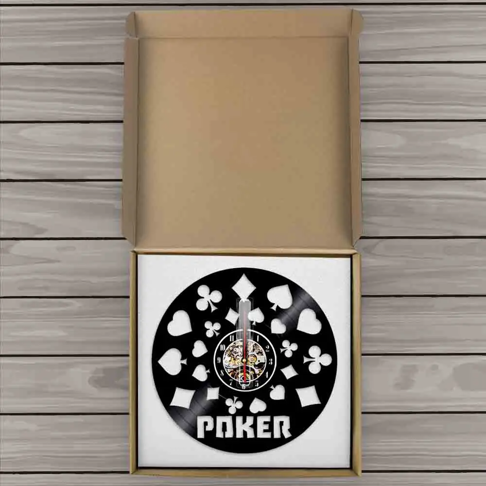 Poker King Rummy Play Cards виниловая запись черные Висячие 3D настенные часы светодиодный