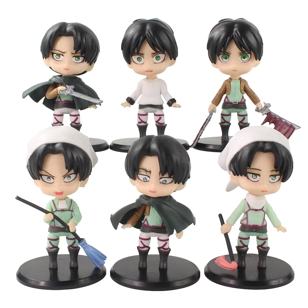 10см 6шт/лот Атака на титанов Аниме Леви Микаса Аккерман Эрен Йегер Армин Арлерт Фигурка Модель Кукла Игрушка.
