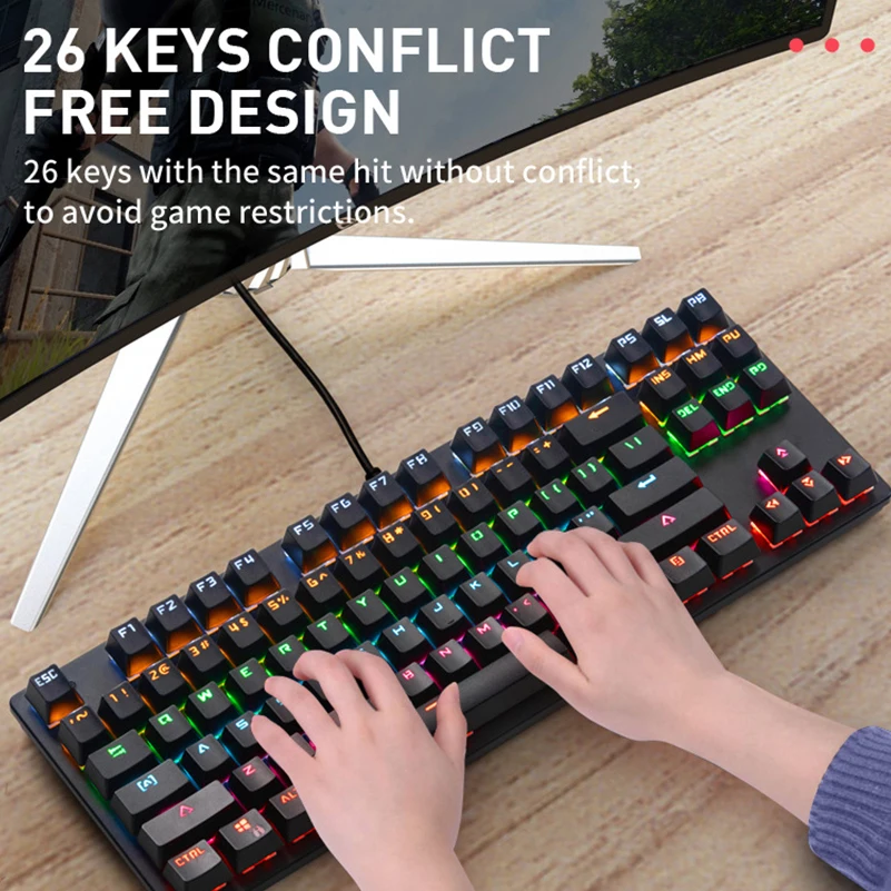 USB Wired Gaming Keyboard 87 Keys Computer Mechanical With Backlight Waterproof Dustproof Game For Laptop PC | Компьютеры и офис