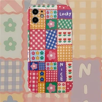 retro sweet plaid flower art kawaii japanese phone case for iphone 11 12 pro max xs max xr x 7 8 plus 7plus case cute soft cover