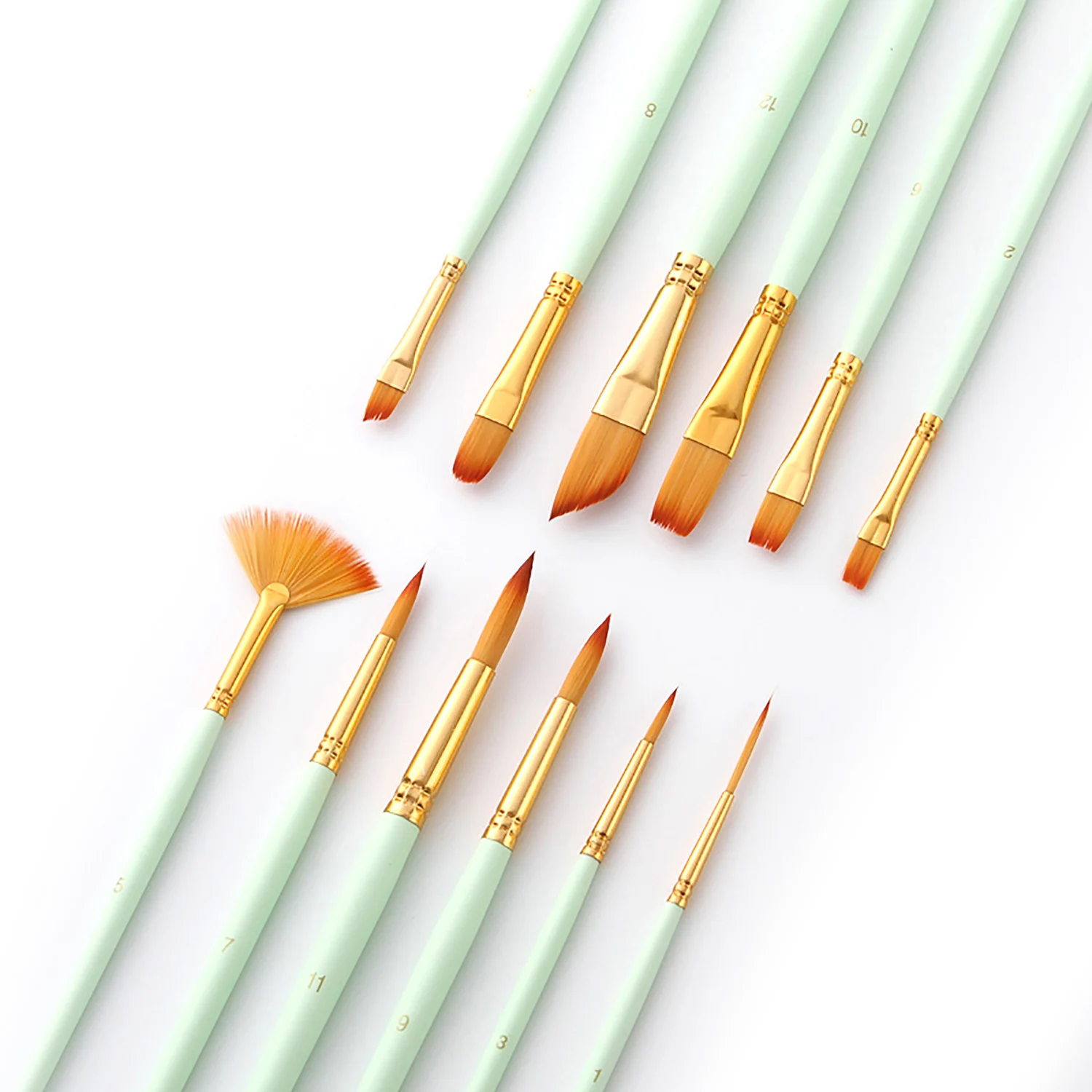 

12pcs Paint Brushes Set Kit Multiple Mediums Brushes with Nylon Hair for Acrylic Aquarelle Gouache Water-color Oil Painting