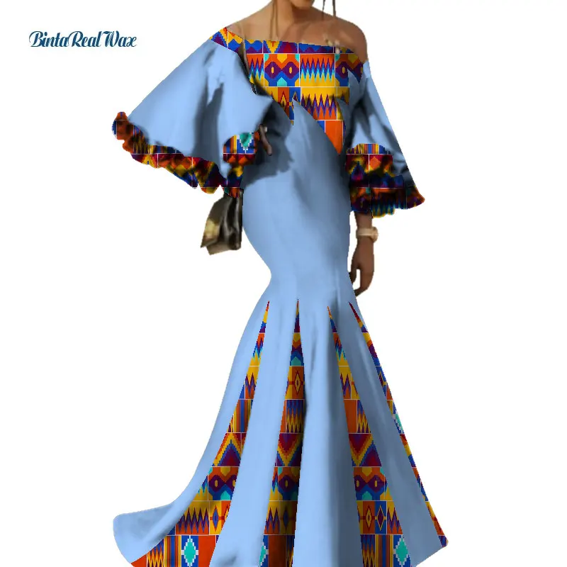 Женское платье с цветочным принтом Bazin длинное в африканском стиле длинным