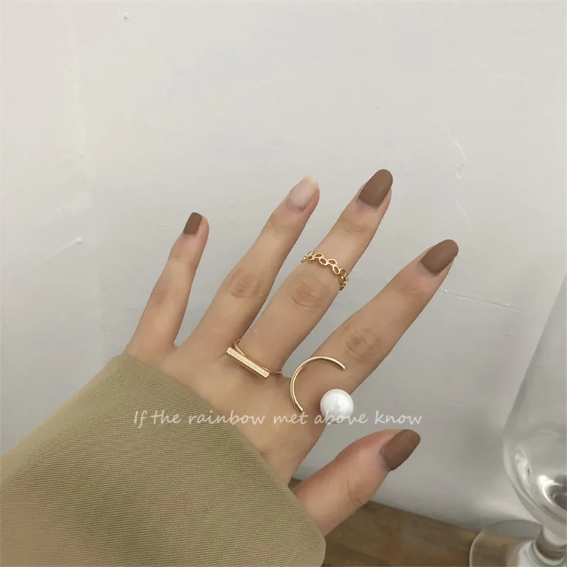 

NorthGarden New 3PC Fashion Imitation Pearl Rings For Women Punk Gold Color Korean Geometric Rings Set Vintage Jewelry 2021