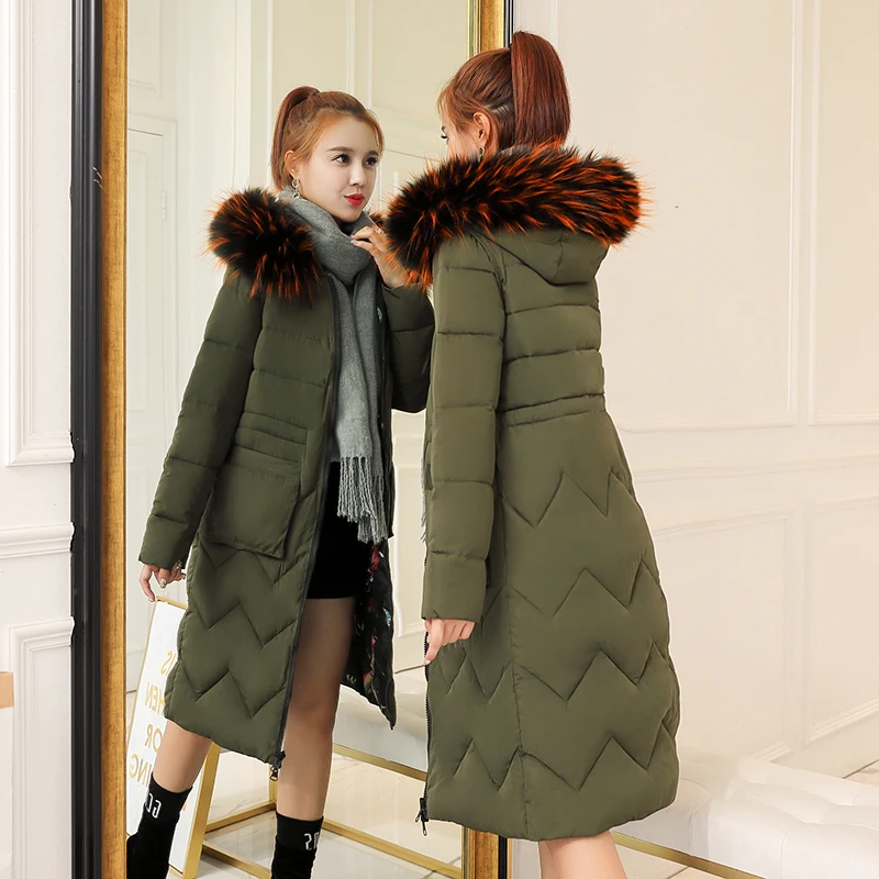 AYUNSUE длинная парка зимняя женская куртка с большим меховым воротником корейское