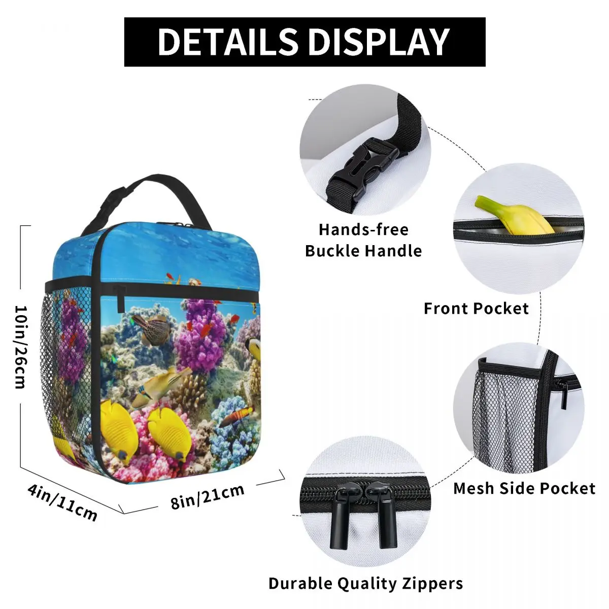 

Sea Life Fish Jellyfish Lunch Bag for Women Men Large Insulated Lunch Box with Water Bottle Holder and Pockets