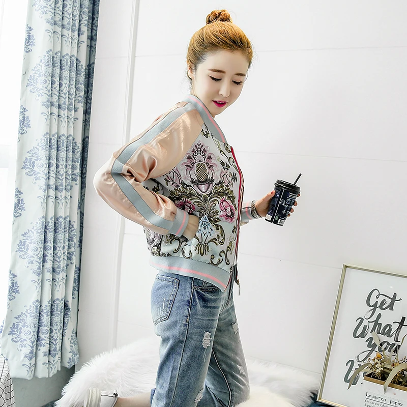 Женская куртка с вышитыми цветами бейсбольная форма в стиле пилота костюм на