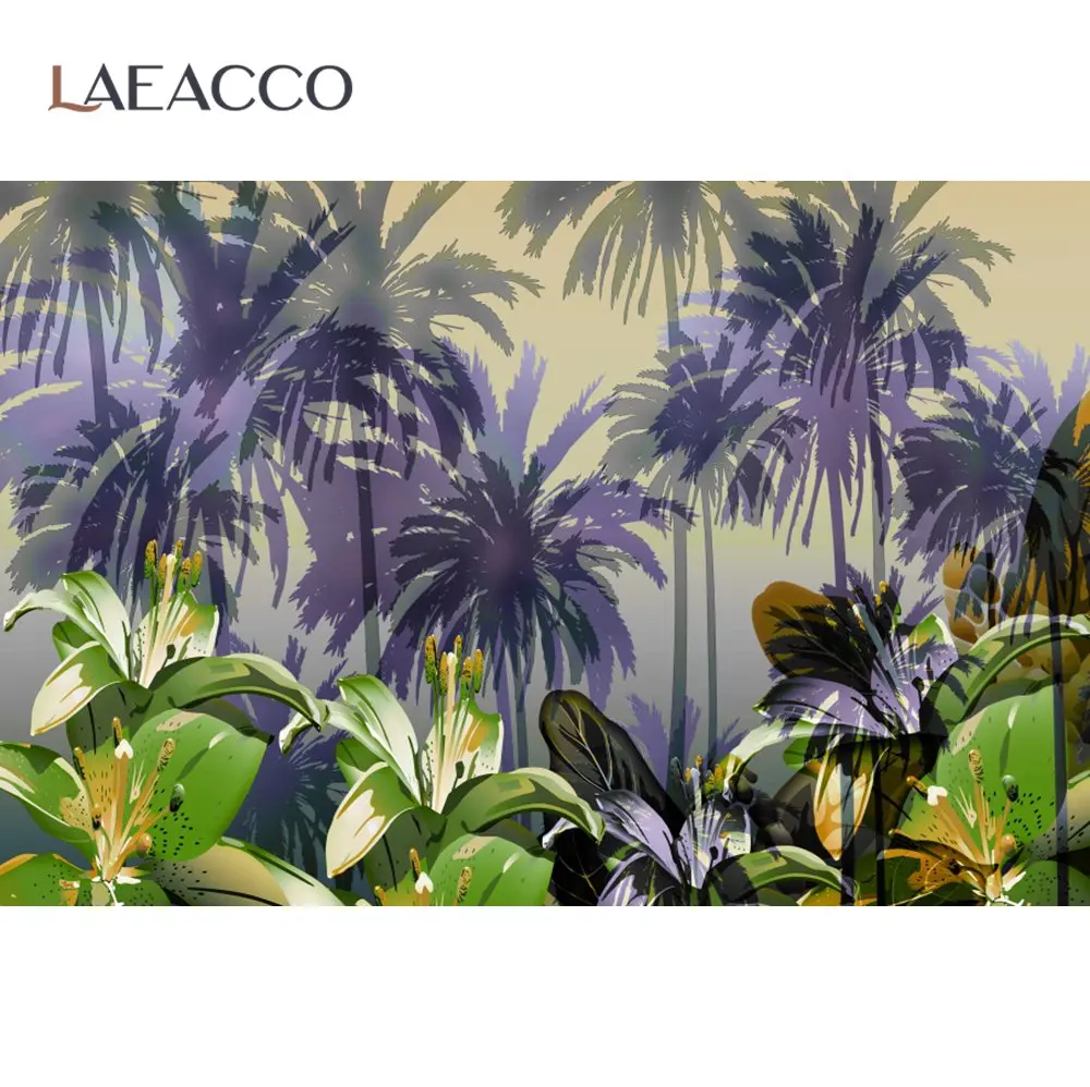 

Laeacco Green Tropical Palms Tree Summer Shrub Flowers Watercolor Scenic Photographic Background Photo Backdrop Photo Studio
