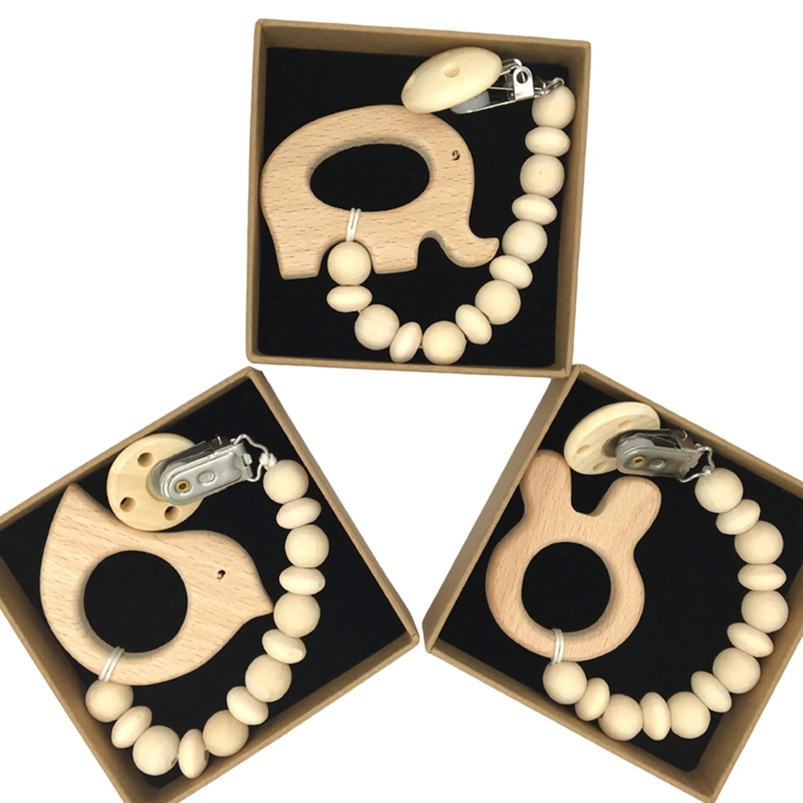 

Wooden Pacifier Chain Pacifier Clip Holder Wood Soother Chain Baby Natural Teether Toy