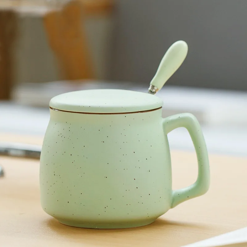 Японская керамическая чашка ретро молочные кружки с крышкой ложки ручка