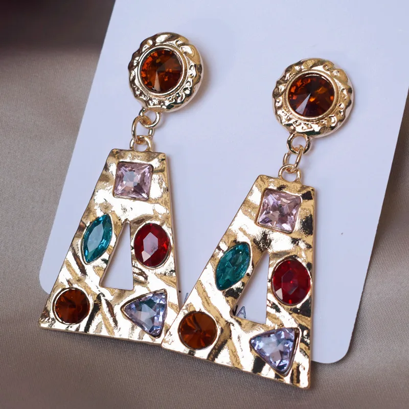 Лидер продаж Винтажные висячие серьги из сплава с кристаллами треугольные