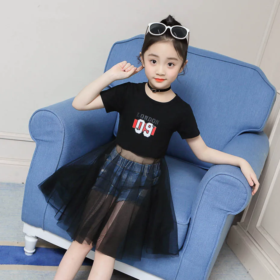 Детское Сетчатое платье с буквенным принтом на возраст 6 8 10 12 14|Комплекты одежды