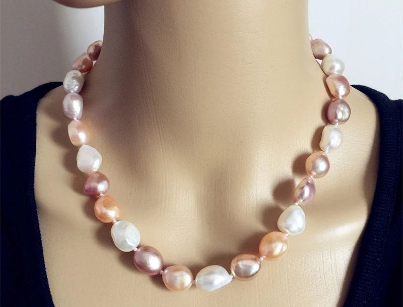 

HABITOO Women's Pearl Jewelry Natural 14-16mm Multicolor Baroque Freshwater Pearl Necklace for Fashion Handmade Party Wedding