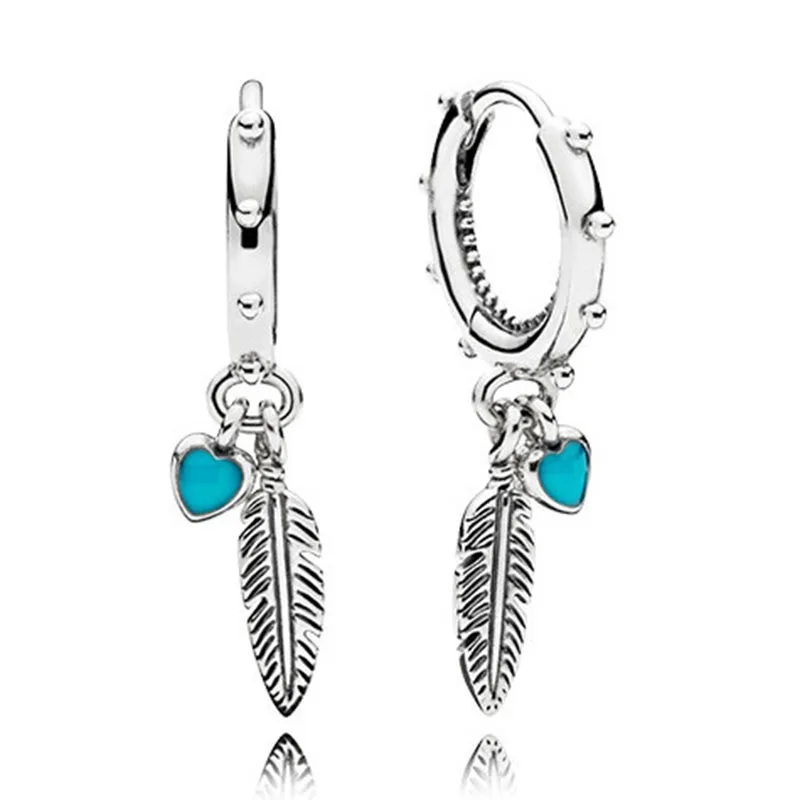 

100% 925 Sterling Silver Pan Earring New Swing Earrings With Spiritual Feathers For Women Wedding Gift Fashion Jewelry