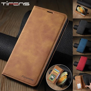 leather flip case for samsung galaxy s22 s21 s20 fe s10 e s9 s8 s7 edge note 9 10 20 plus ultra strong magnetic phone bags cover free global shipping