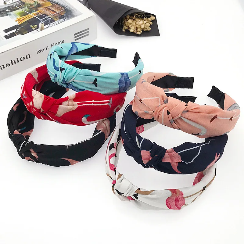 Новый ободок модная повязка с фламинго Женская универсальная тканевая широкими