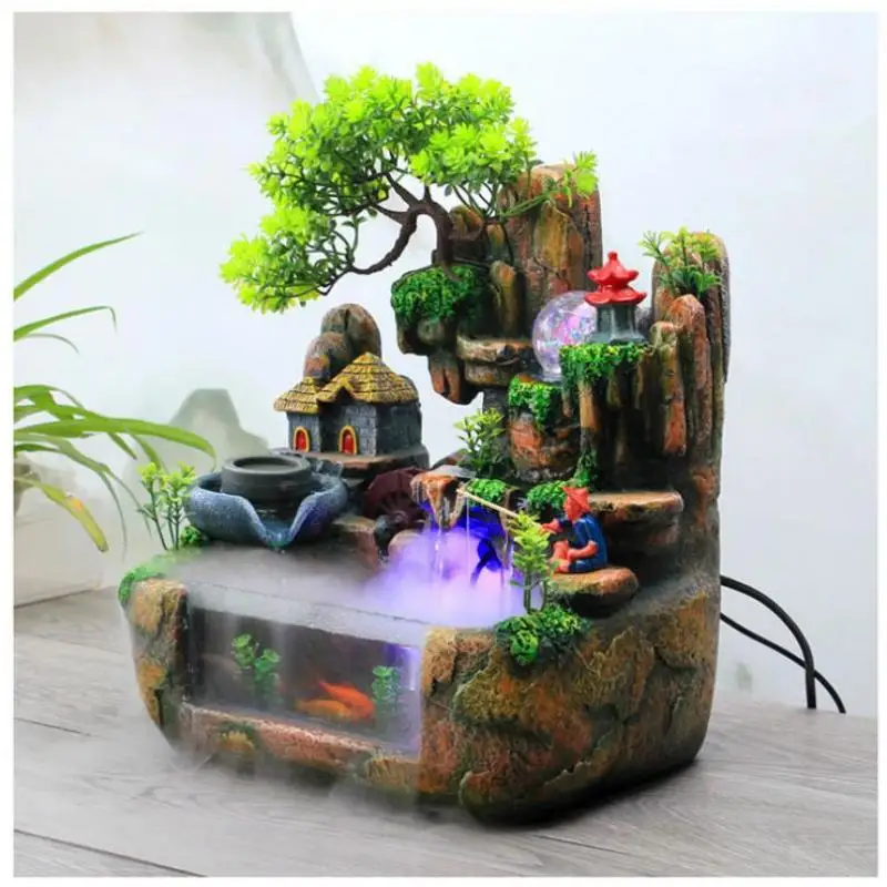 

Portable Resin Desktop Fountain With Colorful Led Light, Rockery Flowing Water Fountain, Table Decoration for Home Office Gift