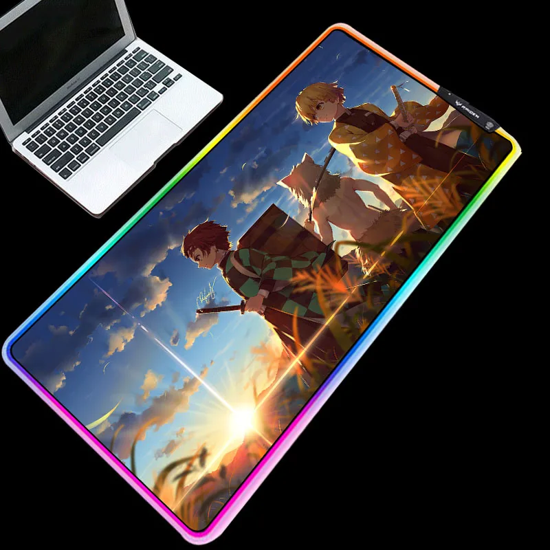 

Large Mouse Pad Gaming RGB Mouse Pad XXL Computer Mat Backlit Mat Mause Demon Slayer Pattern Carpet for Mice Desk Keyboard