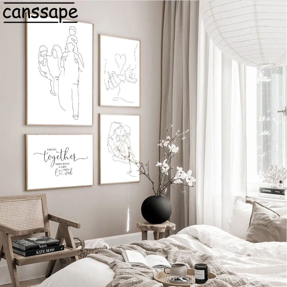 Ручная роспись на стену современный семейный постер абстрактная линия принт