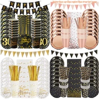 black gold party disposable tableware set 30 40 50 years happy birthday party decorations adult anniversary decorations supplies