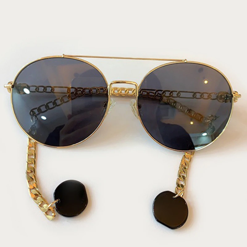 Metal Frame Round Sunglasses Women 2020 Vintage Brand Design Sunglasses With Chain Women/Men Luxury Oculos De Sol Gafas